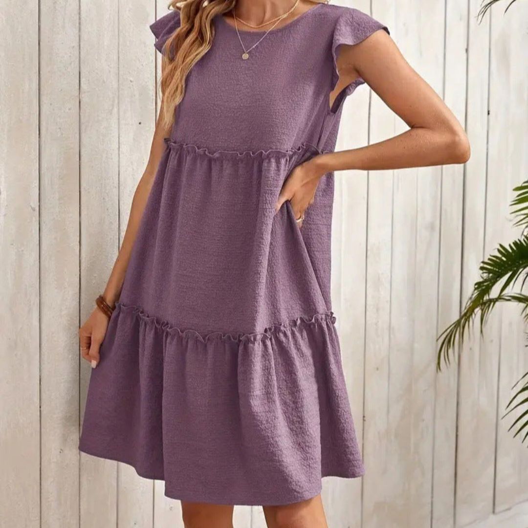 Cotton Blend Ruffle Mini Dress Women Purple | Loravelle