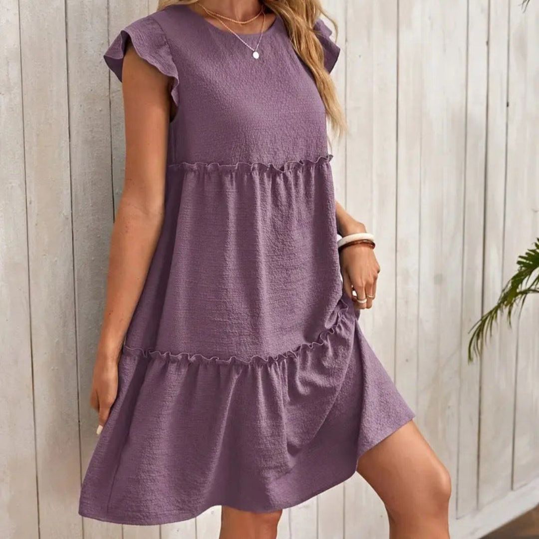 Cotton Blend Ruffle Mini Dress Women Purple | Loravelle