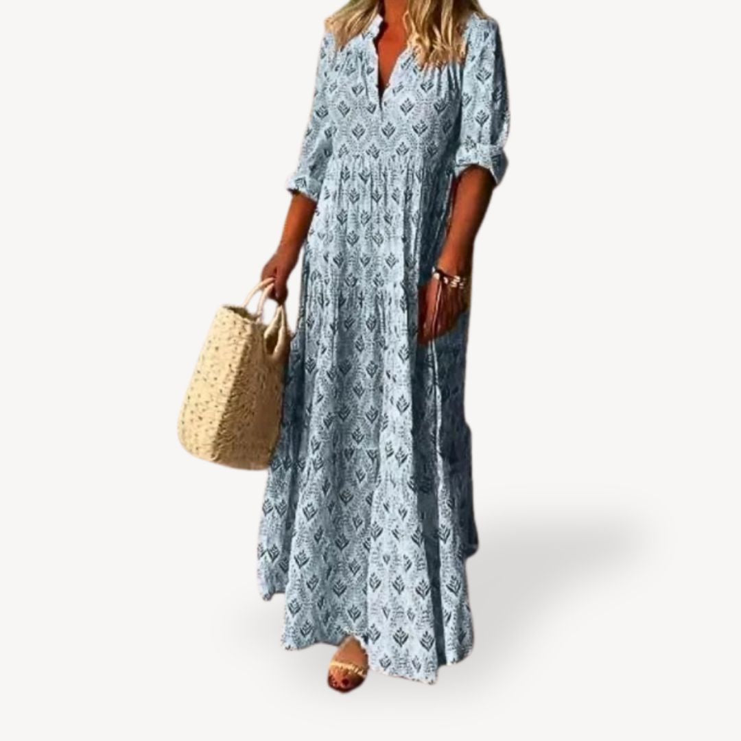 Loravelle | Women's Print V-Neck Maxi Dress