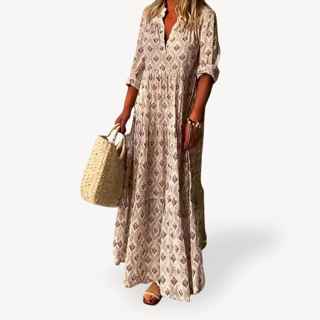 Loravelle | Women's Print V-Neck Maxi Dress
