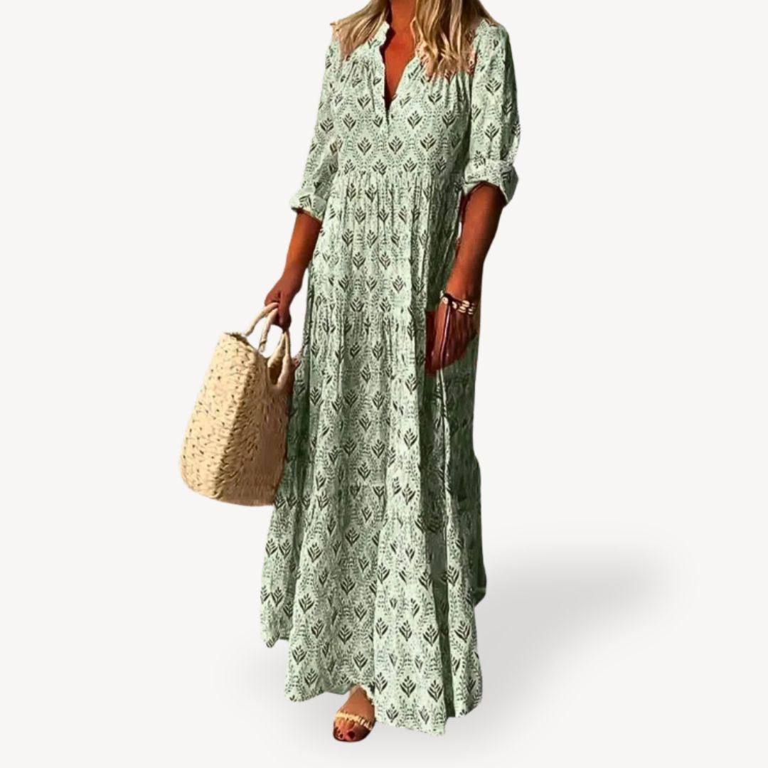 Loravelle | Women's Print V-Neck Maxi Dress