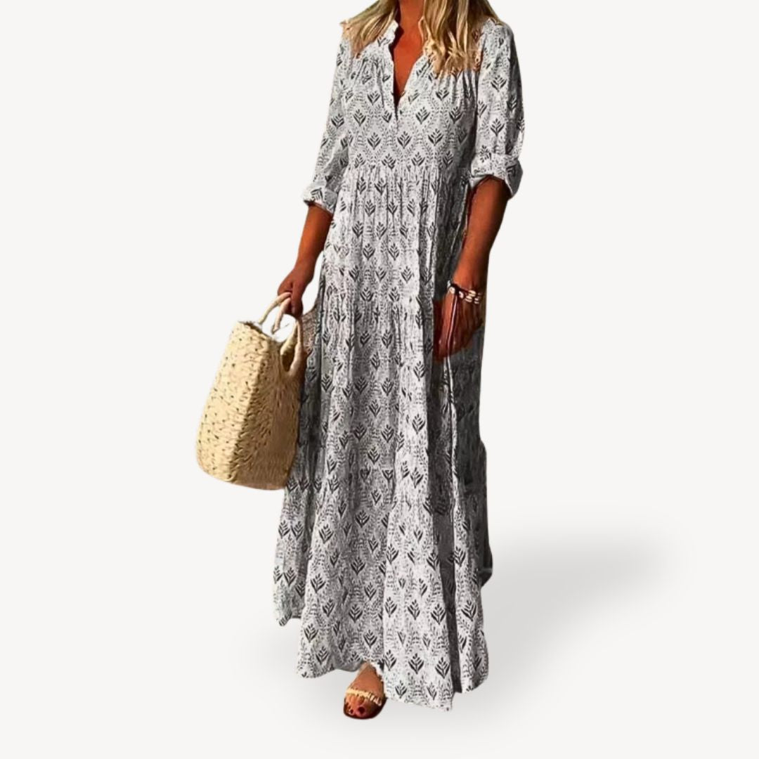 Loravelle | Women's Print V-Neck Maxi Dress