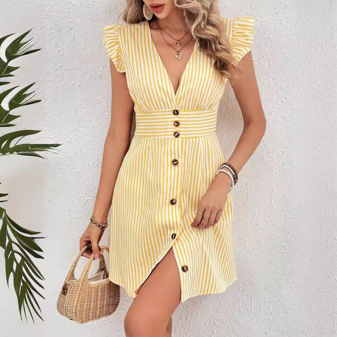 Cotton Blend Striped Mini Dress Women | Loravelle